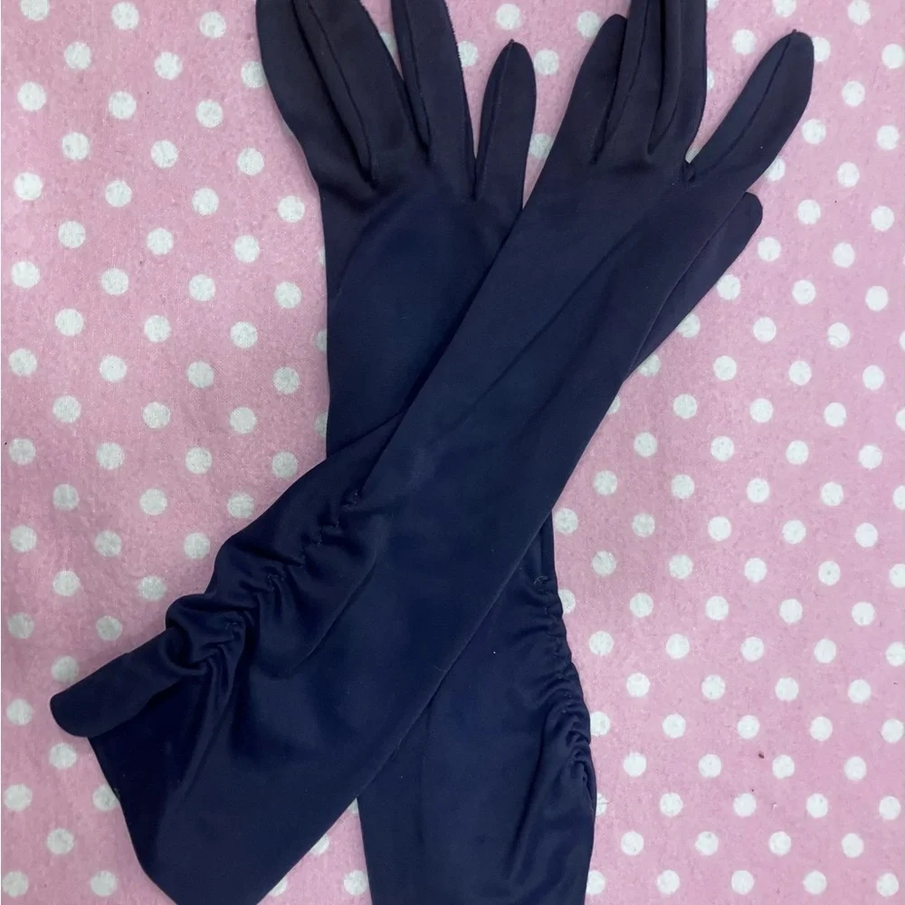 Vintage Ruched Gloves navy blue
